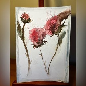 Hand painted watercolour abstract dried roses.